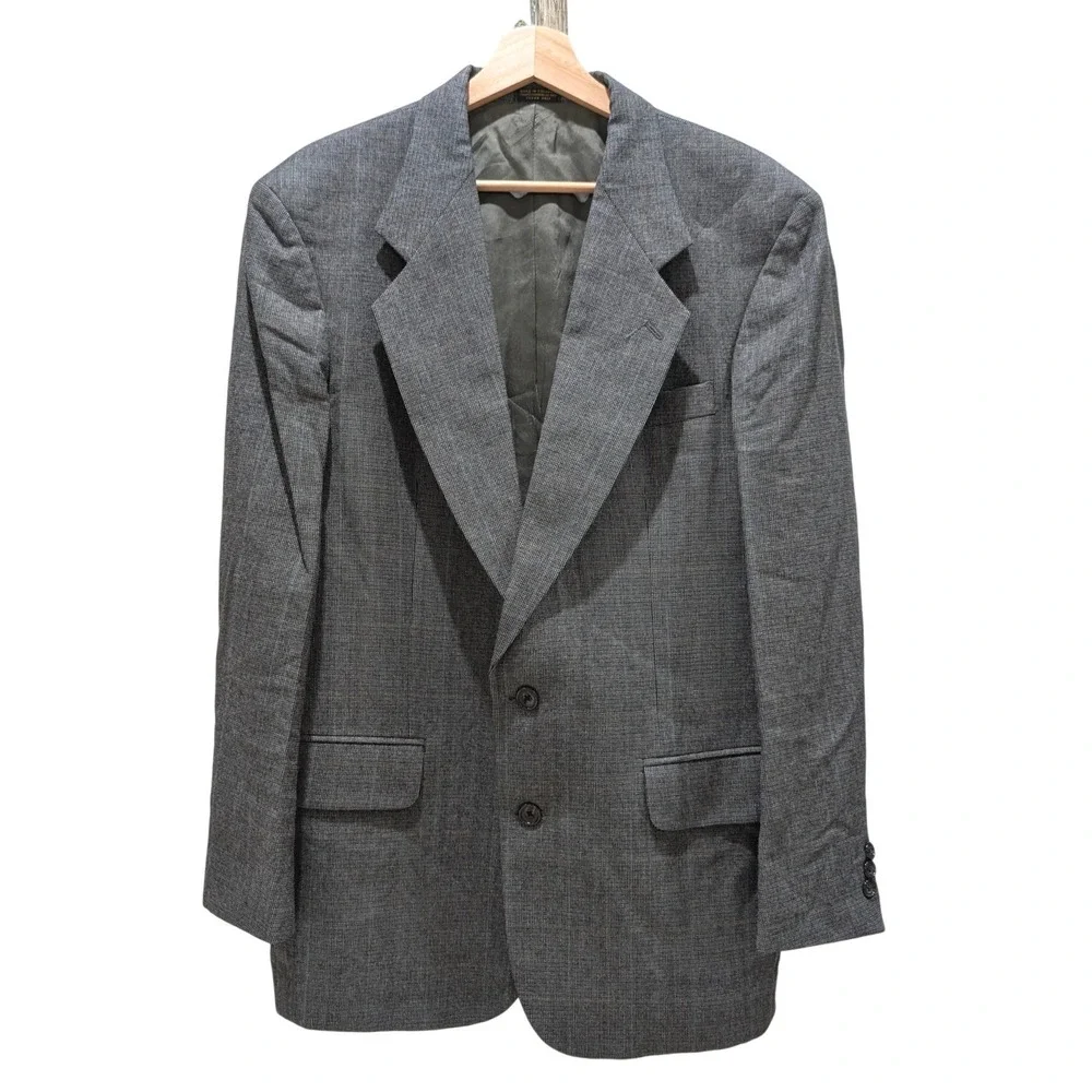 Oscar de la Renta Men's Grey Glen Plaid‎ Windowpane Blazer Sport Coat 40R Preppy
